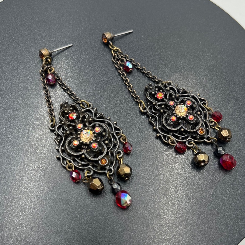 Ben-Amun Vintage Byzantine Filigree
Chandelier Dangle Earrings 
Crystal Drop